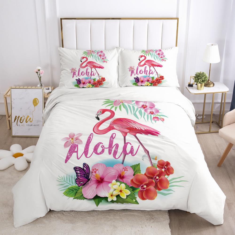 Pink Bird Flamingos Bedding Set Cartoon Bedspread Single Twin Full Queen King Size Bedclothes Child Kids Girl Bedroom Bed Set
