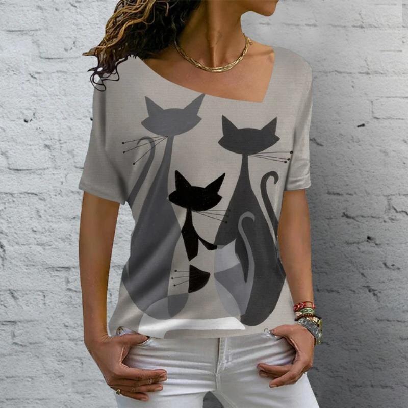 Модные женские футболки с 3D-принтом с анимированным котом — фото 11