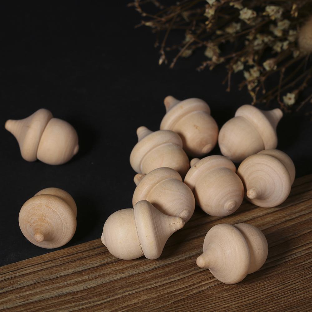 10Pcs Acorn Shape Wooden Peg Dolls Unfinished Paint Stain DIY