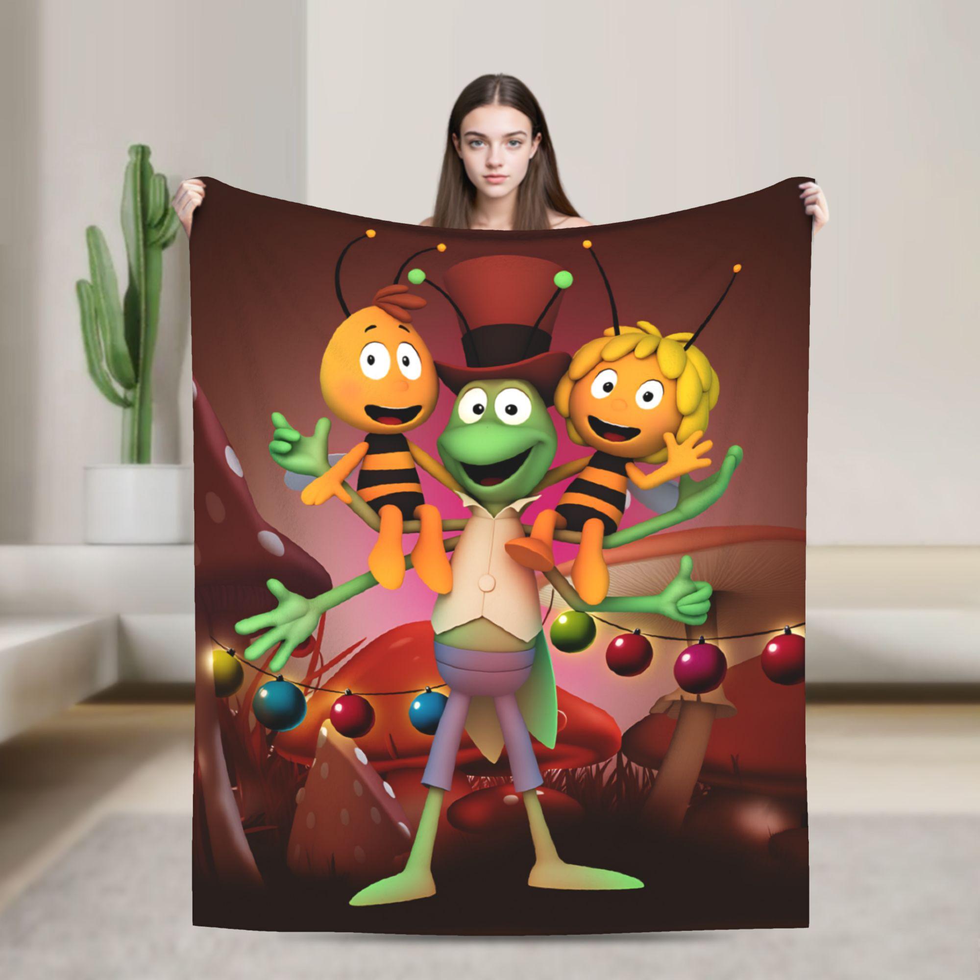 

Maya The Bee With Flowers Blanket Cartoon Soft Print Plush Throw Blanket For Outdoor Airplane Travel Flannel Bedspread Bed Cover 75cmx90cm