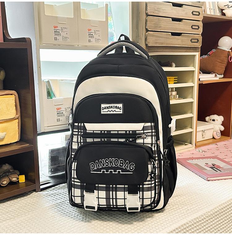 Schoolbag Contrasting Color Retro Niche Plaid Junior High School Student Schoolbag Female High School Student Large Capacity Versatile Backpack Travel