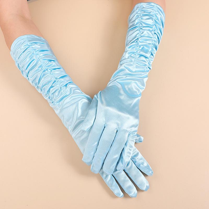Sommer Sonnenschutz Satins Brauthandschuhe – Lange gefaltete Fingerhandschuhe für Hochzeiten, Partys und Modeveranstaltungen