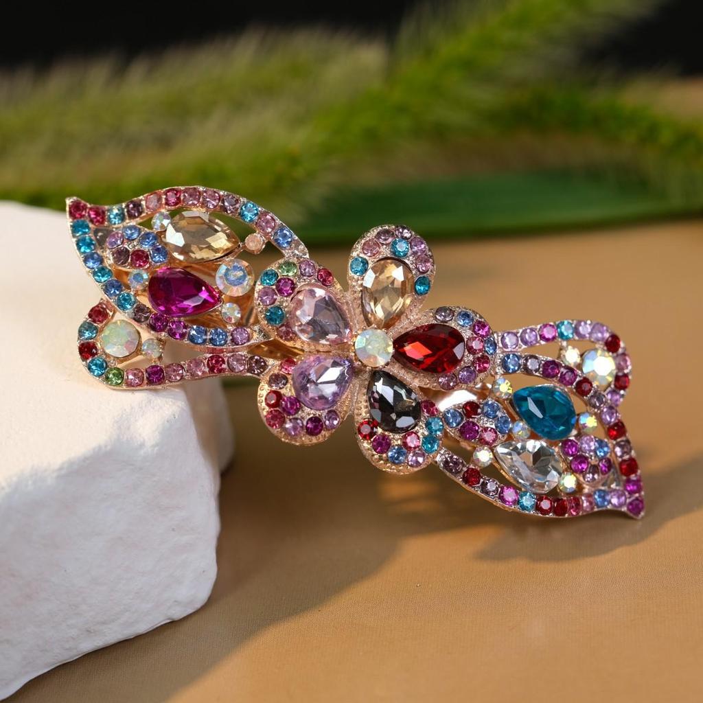 Korean Style Rhinestone Crystal Hair Clip - Adult Large Spring Clip for Ponytails