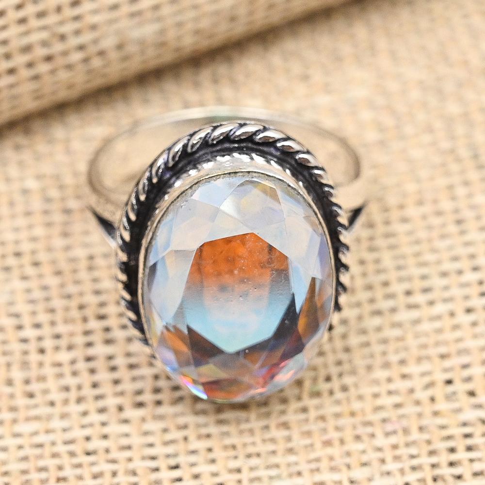 Rainbow Mystic Topaz Gemstone Handmade Jewelry 925 Sterling Silver Ring For Wedding Gift