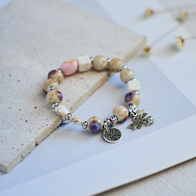 Jingdezhen ceramic bracelet wholesale gift, national style hand-woven literary and ancient style beaded new Chinese bracelet