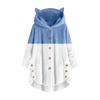 Women's Button Hooded With Pockets Cat Ears Plush Top Irregular Print Splicing Jacket