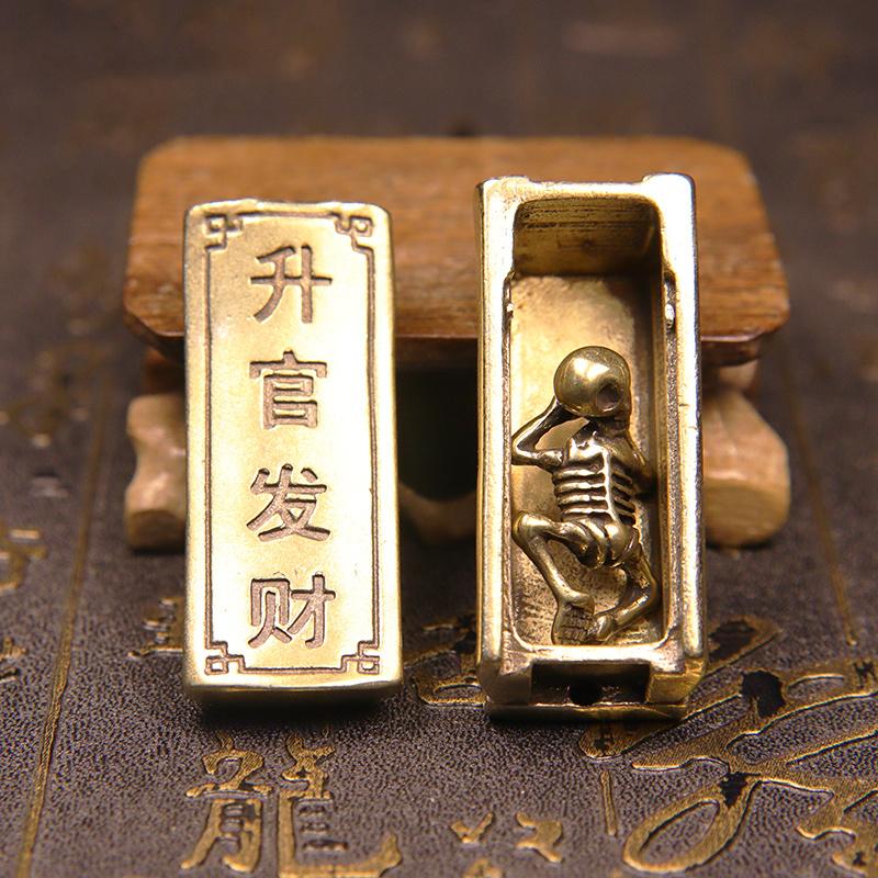 Pure Copper Coffin Ornaments Handmade Brass Crafts Openable Cover Bring Lucky And Wealth Chinese Feng Shui Home Desk Decorations