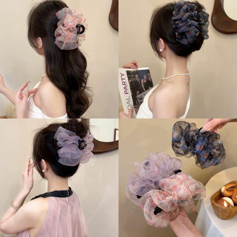 Elegant French Retro Bow Ponytail Clip and Ink Wash Skirt Hair Tie for Women