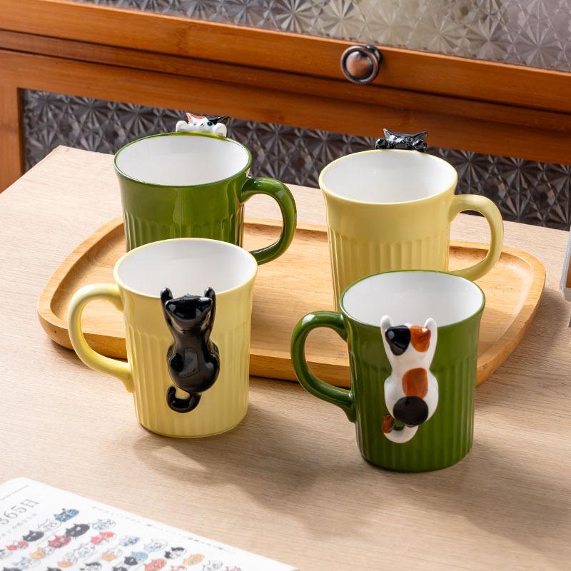 Cartoon Cute Cat Ceramic Cup Embossed Cute Water Cup Style Breakfast Cup Couple Cup High Value Mug