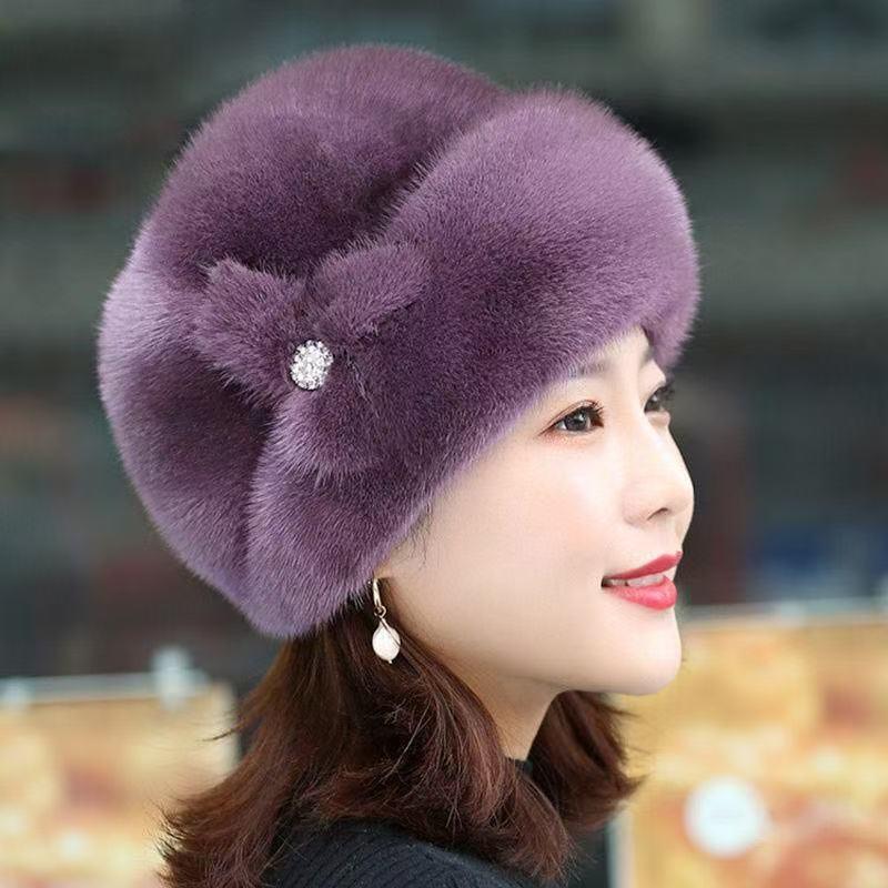 Women's Winter Imitation Mink Fur Leather Hat - Fashionable Warm Headdress for Middle-Aged and Elderly
