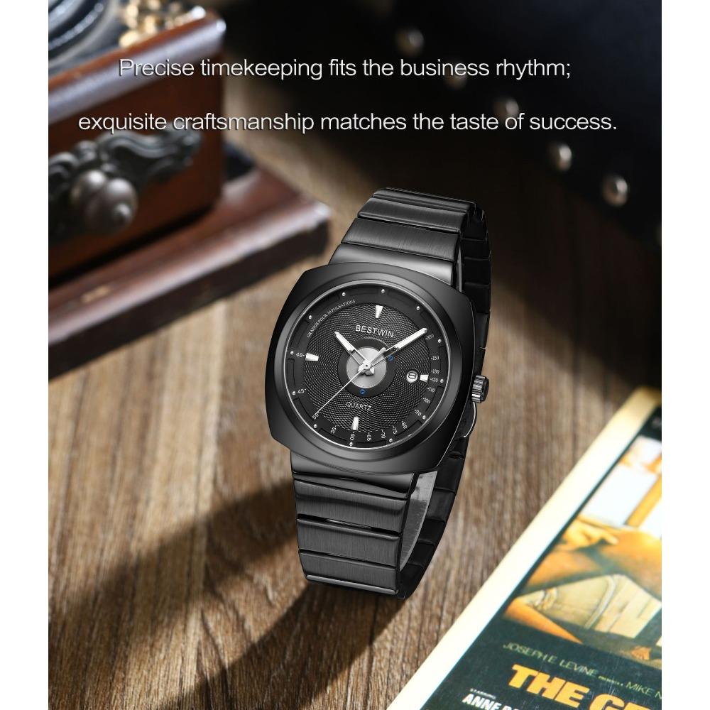 Men Square Quartz Wristwatch Stainless Steel Band Calendar Waterproof Business Male Gift Watch