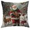 Christmas Theme Sofa Pillow Cover Snowman Print Cushion Cover Polyester Pillow Cover Car Cushion Cover