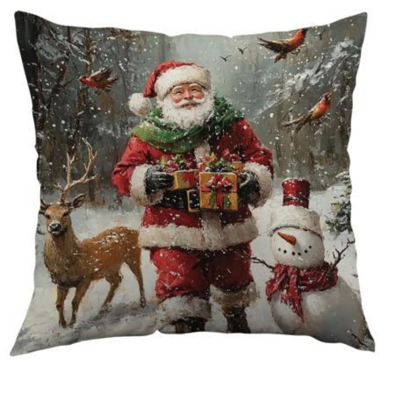 Christmas Theme Sofa Pillow Cover Snowman Print Cushion Cover Polyester Pillow Cover Car Cushion Cover