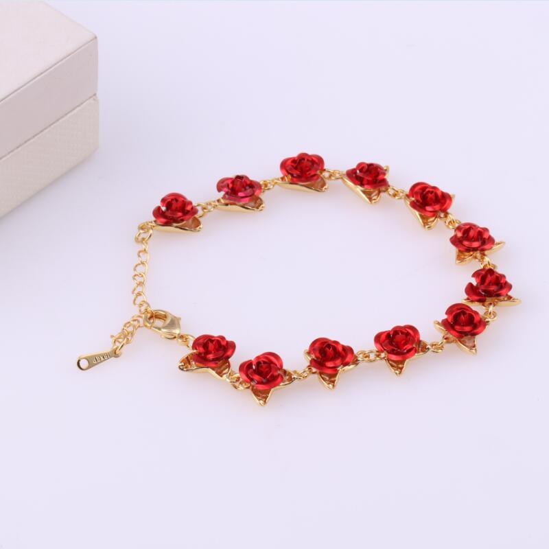 Romantisches Verstellbares Rotes Rosen-Gliederarmband Mode Valentinstagsgeschenk für Liebhaber Damen-Armbänder Brautschmuck Zubehör