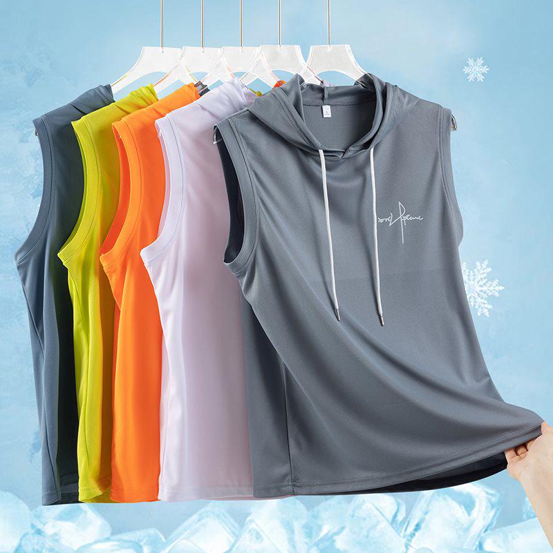 Gilet con Cappuccio Senza Maniche Uomo Rinfrescante Rapido, Manica Corta, Traspirante, Asciugatura Rapida, Assorbe il Sudore, alla Moda, Taglie Forti, Casual, Versatile per l'Estate