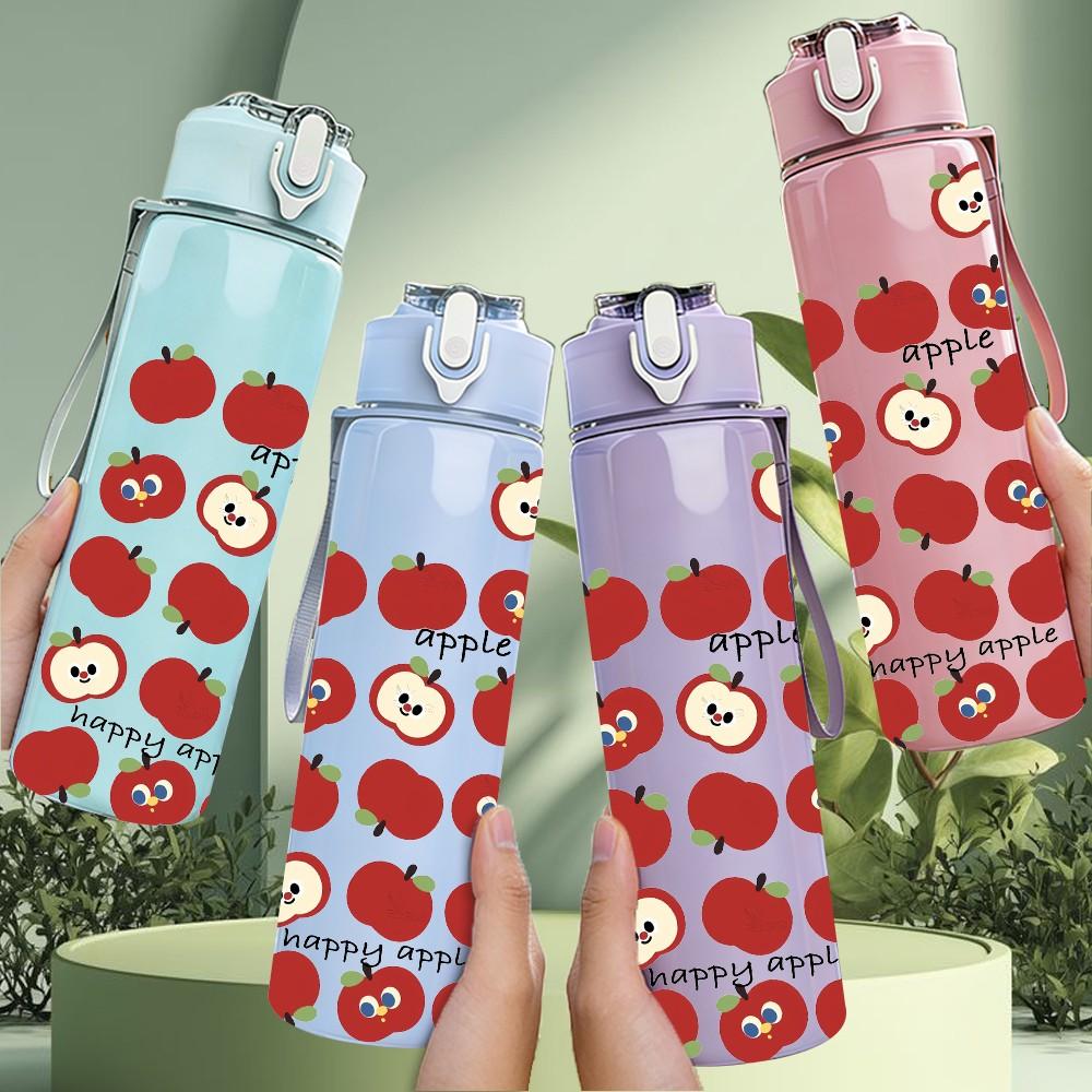1PC Red Flower Pattern Print 750ml Color Plastic Sports Water Bottle Leakproof Flip Straw Lid Suitable for Sports Office Home Use