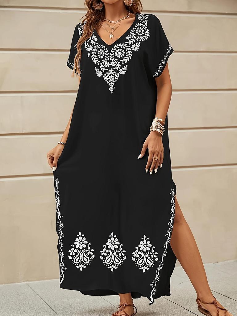 Damen Sommer Schlankmachendes Über-dem-Knie Bedrucktes Muslimisches Kleid