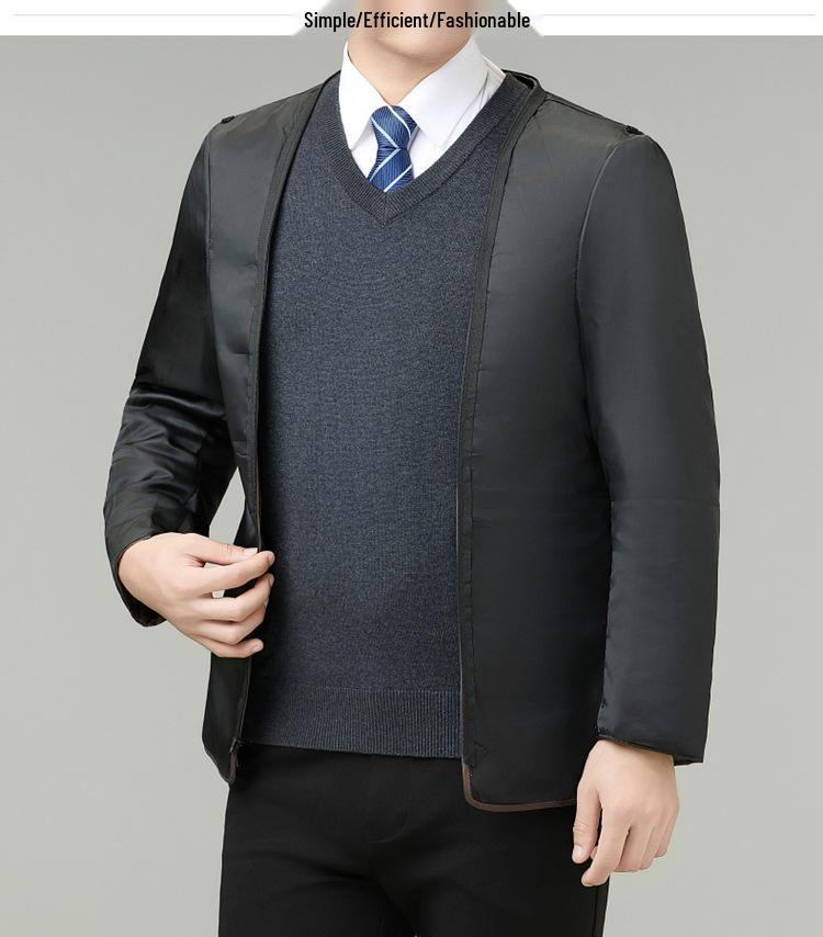 Men's Mid-Length Cashmere Coat with Detachable 90% Duck Down Liner - Warm Wool for Autumn/Winter