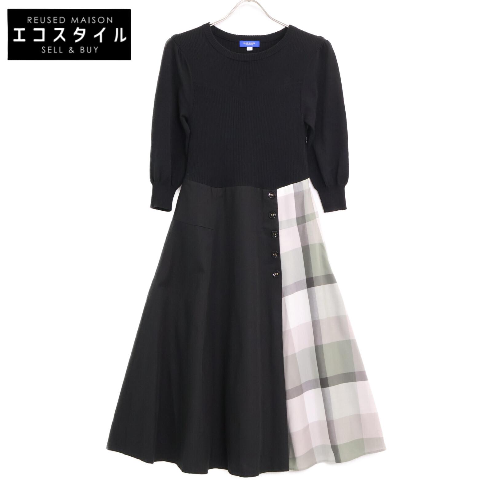 

BLUE LABEL CRESTBRIDGE [22nd year production] 55J56-726-09 Softy twill knit combination dress 36 blackUsed