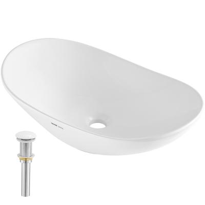 Oval Vessel Sink, 23.3" X 14.2" Bathroom Vessel Sink Bowl Countertop, White Ceramic Bathroom Sinks Above Counter