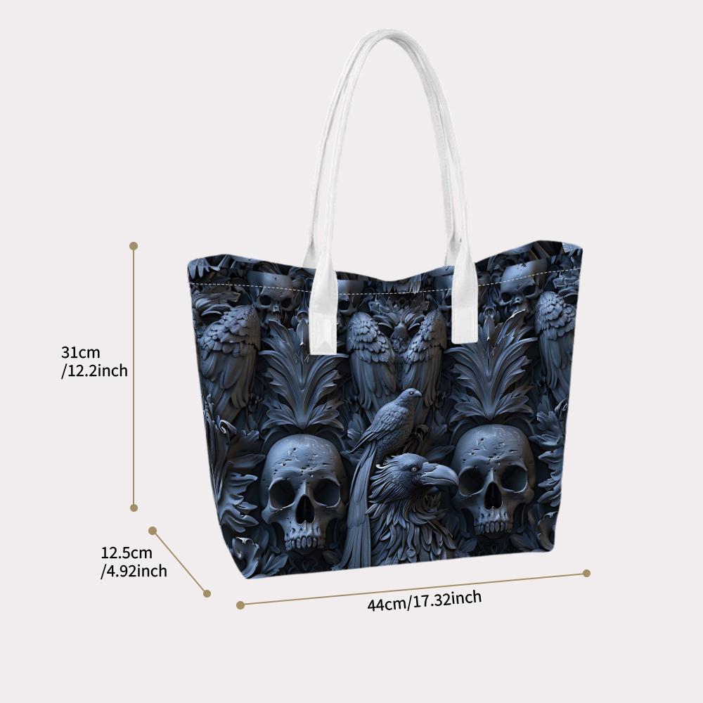 Gothic Skull Raven Print Tote Bag for Daily Use 