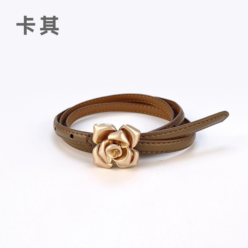 Four Seasons Available New Women'S Leather Thin Belt With Flower Waist For Skinny Look, Leather Belt With Sweater Dress