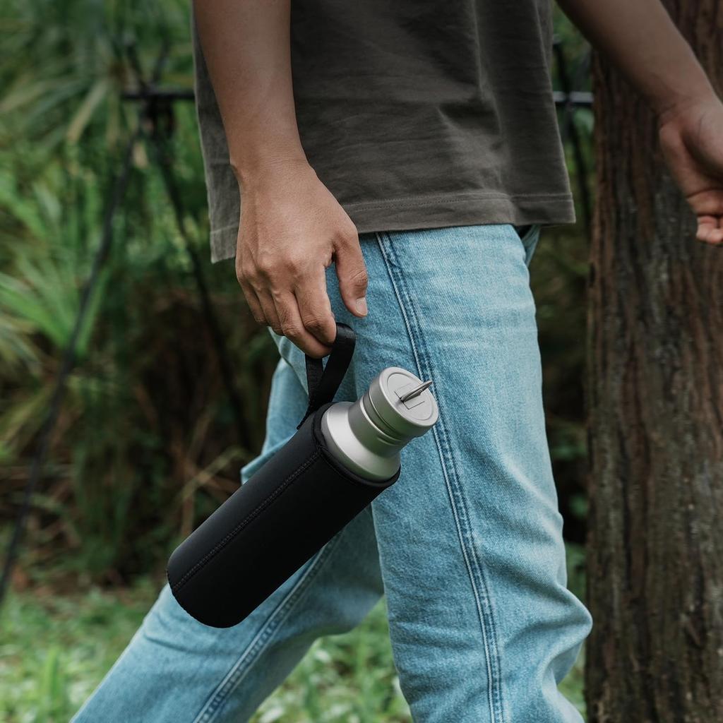 Boundless Voyage Pure Titanium Water Bottle 750ml Outdoor Camping Bottle Ultra Lightweight with Case Rust-Free