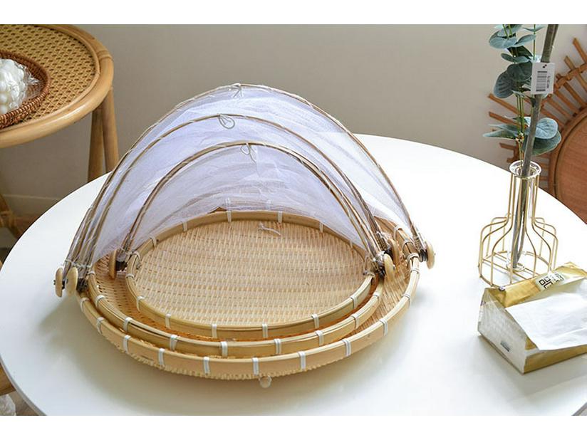 Bamboo Weaving Steamed Bun Drying Basket with Mosquito-Proof Cover