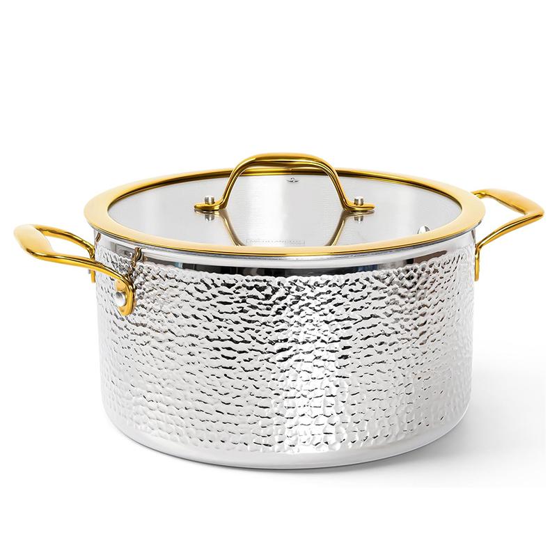 MICHELANGELO Dreilagiger Edelstahl Suppentopf mit Deckel Luxus Gehammerte Antihaftpfanne 6-Quart-Topf Goldener Griff Induktions-Suppentopf