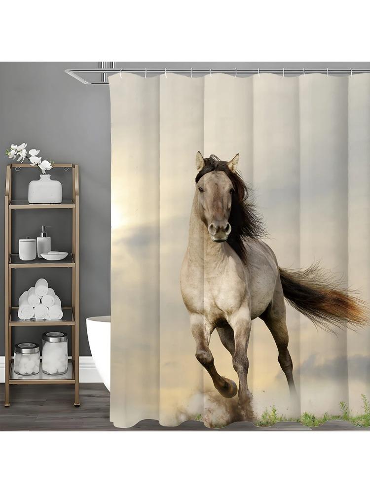 

Занавеска для душа Prancing Horse Prairie, Декоративная занавеска для душа для ванной, Водонепроницаемая занавеска для душа с крючками W90xH180cm