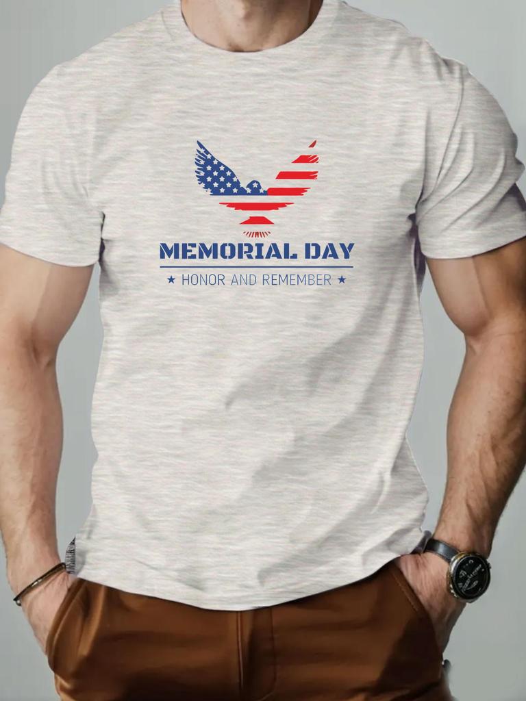 Male T-Shirt 100% Cotton Memorial Day American Eagle Print Tee for Men 2025 Fashion Summer Casual Breathable Crewneck Daily Top