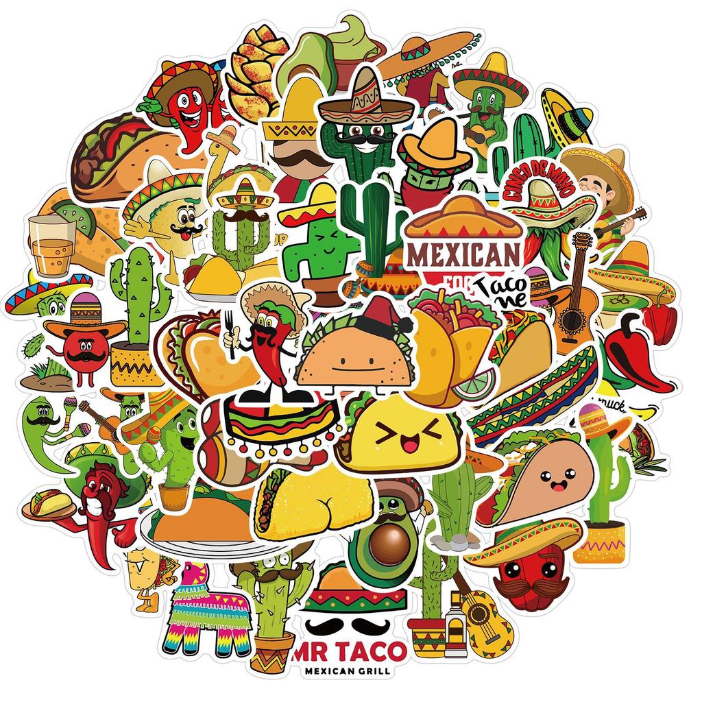 50 Sheets of Mexican Style Food Graffiti Stickers Decorative Suitcase Waterproof Stickers