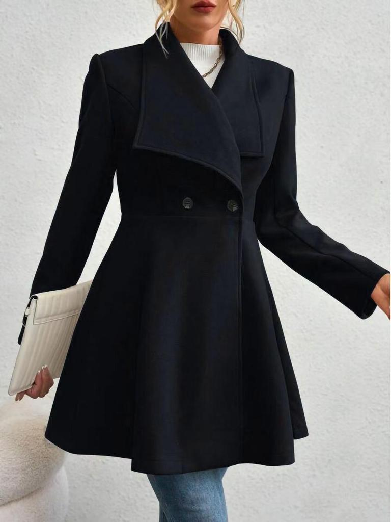 European Autumn/Winter Slim Fit Mid-length Woolen Coat for Women - Elegant Lapel Style