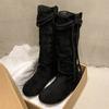 Damen Fransen Schnee High Boots Wildleder Flats Kniehohe Schuhe Plissee Trend Luxusmarke Wintermode Chelsea Goth Boots Mujer