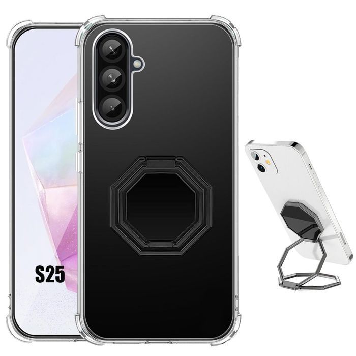 Protective Case - BOOLING® - for Samsung Galaxy S25 - Transparent - Shockproof - Adjustable Stand