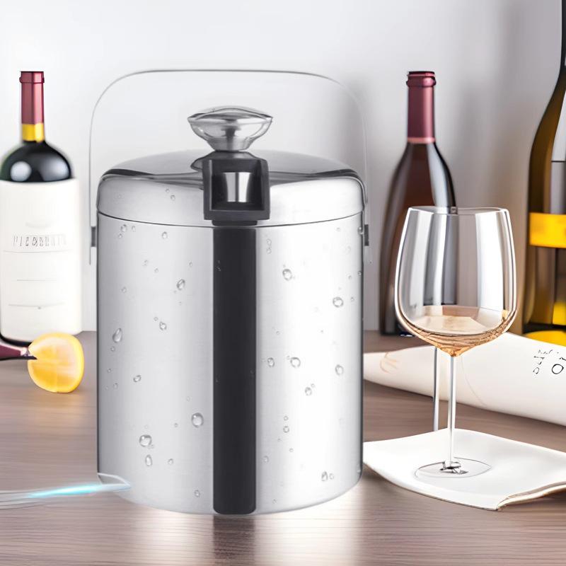 European Stainless Steel Double Layer Insulated Ice Bucket with Lid - Ideal for Wine, Cocktails, and Champagne