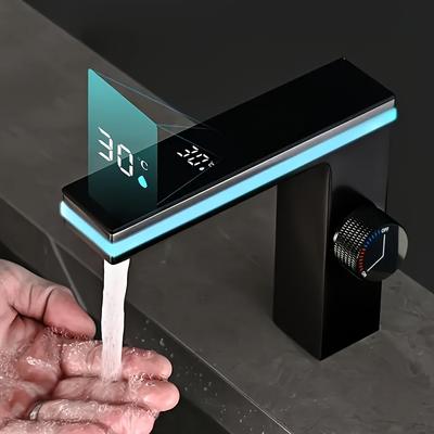 Intelligenter Digitaler Badezimmerhahn mit Temperaturanzeige 270° Umgebungs-LED-Licht Wassersparender Belüfter