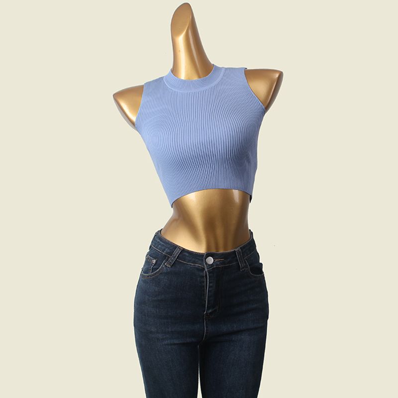 Outwear Sports Vest Thread High Elasticity round-Neck High Waist Short Crop Top Lunch Break Knitting Export Knitting Tops