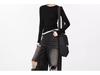 Black Faux Two-Piece Long-Sleeve T-Shirt - 2024 Spring/Autumn Pleated Color Block Slimming Fashion Top