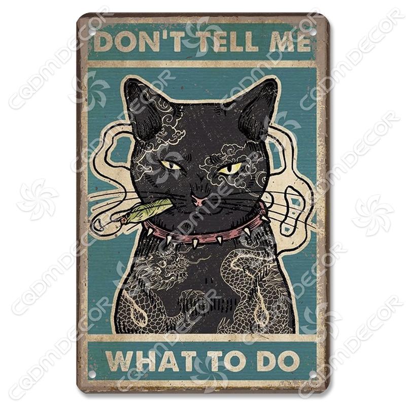 Black Cat Tin Sign Metal Plaque Read Books Drink Wine Pet Metal Poster Vintage Wall Decor for Coffee Shop Kitchen Bathroom Home