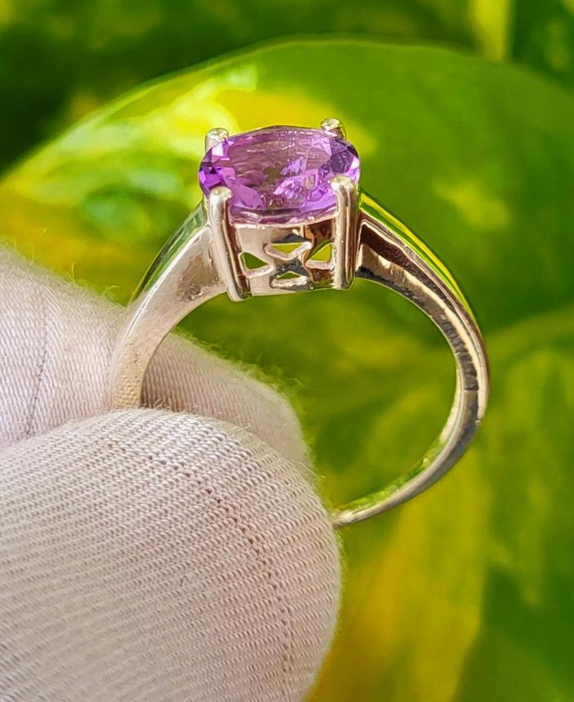 Natural Purple Amethyst Gemstone 925 Sterling Silver Ring Size 6.5 US, Gift A35