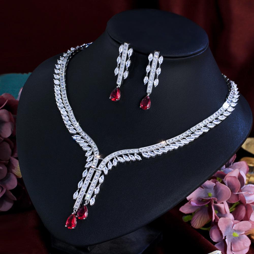 Necklace Premium Light Luxury Water Drop Zircon Bridal Dress Set Jewelry Set Chain