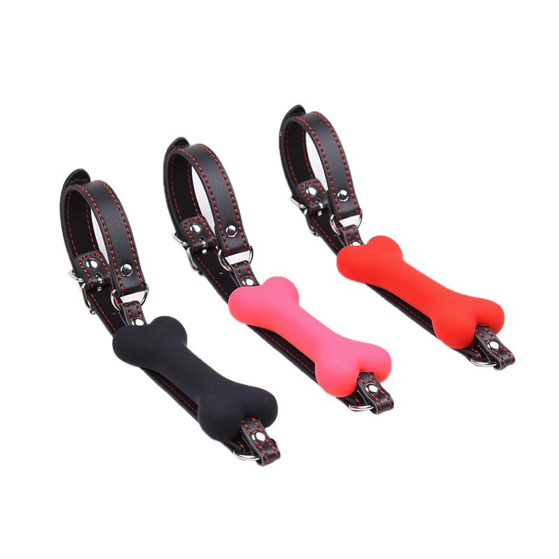 Cute Solid Leather Harness Mouth Silicone Dog Bone Ball Gag BDSM mouthPlug Couples Flirting Sex Products toys Adult Games