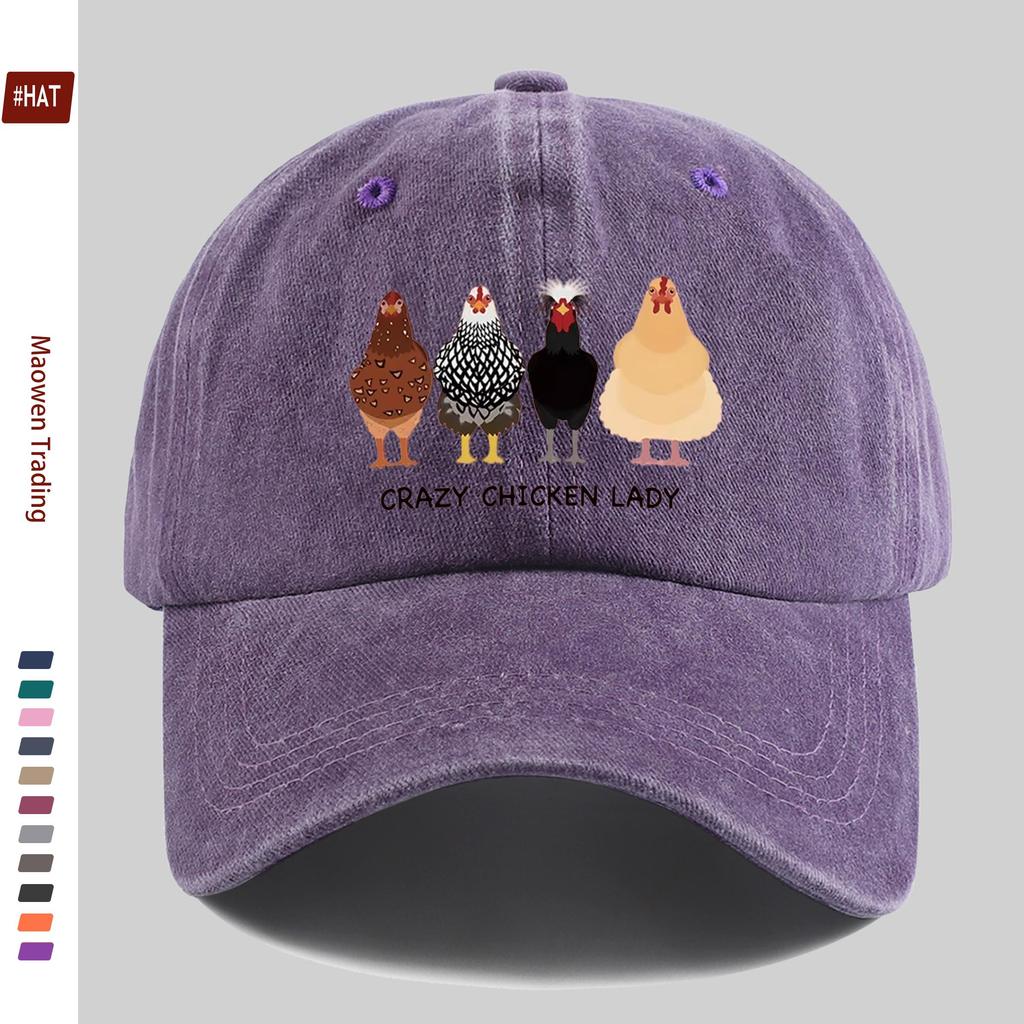 pc Four Baseball Caps with Different Colors And Patterns of Chicken Prints Sun Hats with CRAZY CHICKEN LADY Letter Design P