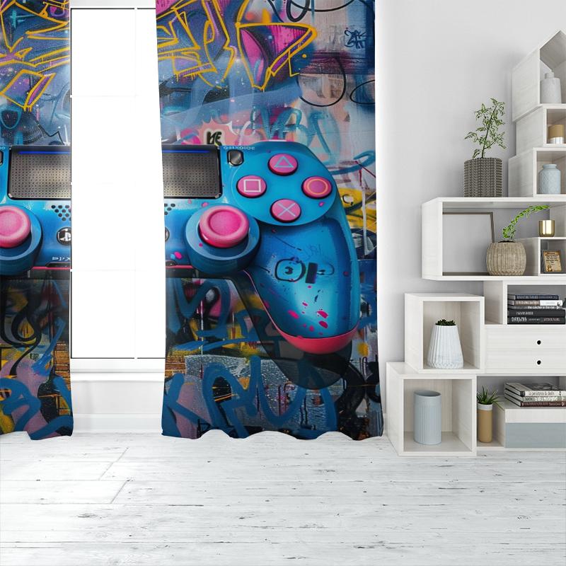 2Pcs-PS5 - Printed curtain -100% polyester material, suitable for bedroom curtains and living room decoration;