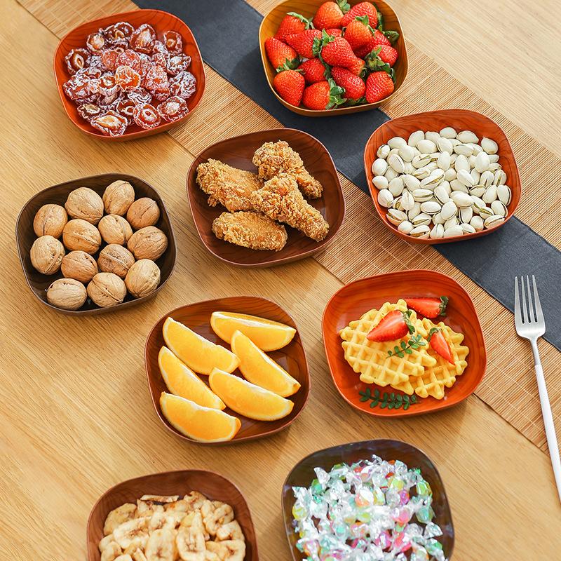 1/2Pcs Japanese Imitation Wood Grain Snack Dish Food Grade Pp Material Vegetable Dish Fruit Dish Kitchen Bowl Dish Dinnerware
