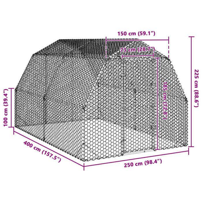 VidaXL Chicken Coop 2.5x4x2.25 M Galvanized Steel, Walk-in Chicken Run, Accessible Chicken Enclosure, Chicken Cage 3328516