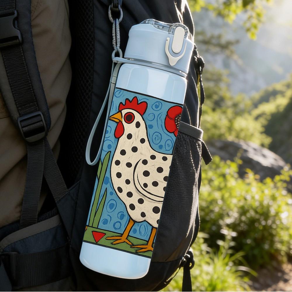 1PC Spotted Hen Red Flower Print 750ml Color Plastic Sports Water Bottle Leakproof Flip Straw Lid For Sports Office Home Use