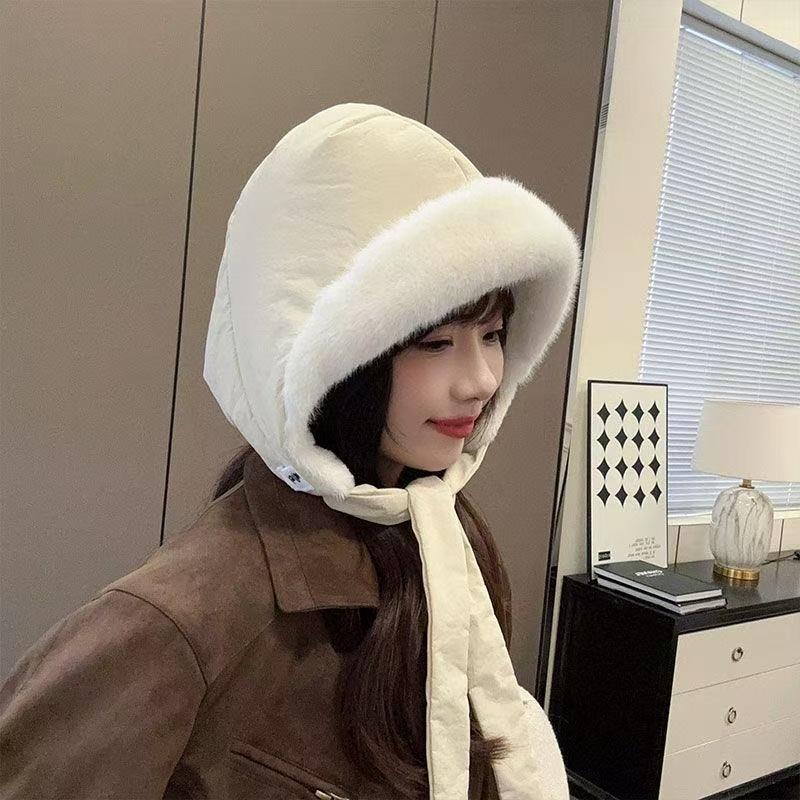 New Plush Hat Women's Autumn and Winter Warm Ear Protection Wool Hat Shows a Small Face Knitted Hat Bag Dual-purpose