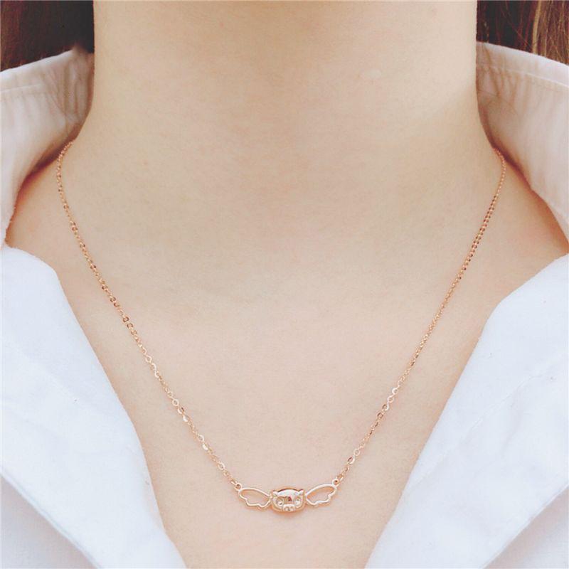 Purple Gold Cute Angel Flying Pig Necklace Fashionable Rose Gold Plated Wings Collarbone Chain